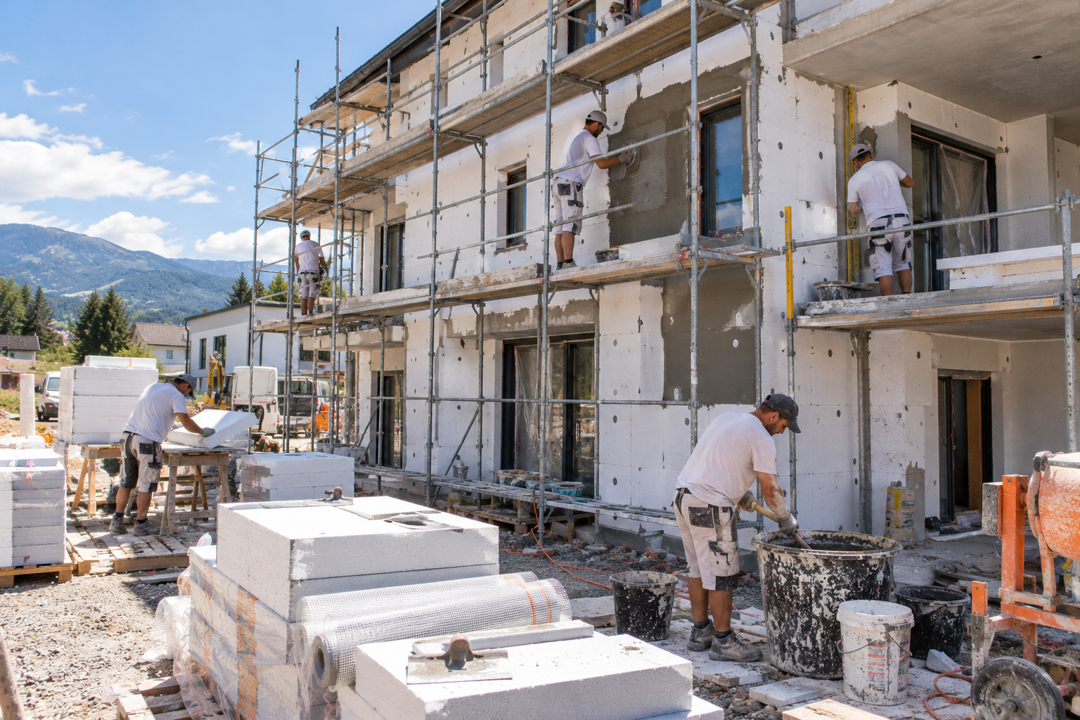 WDVS-Facharbeiter auf der Baustelle