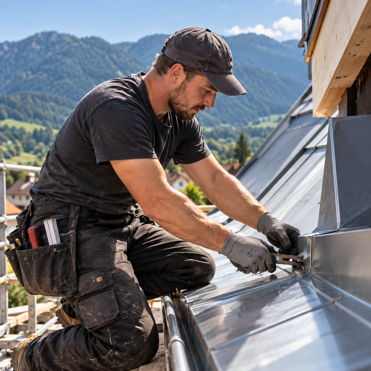 Dachdecker und Spengler bei der Arbeit