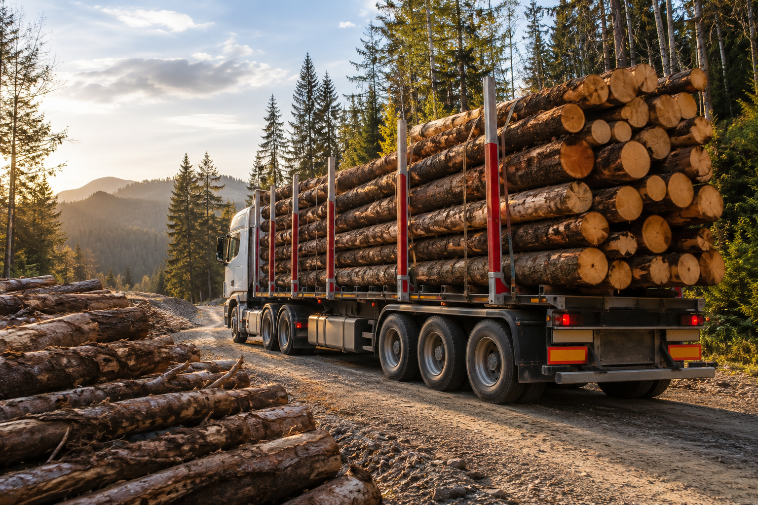 Sattel-LKW beim Holztransport